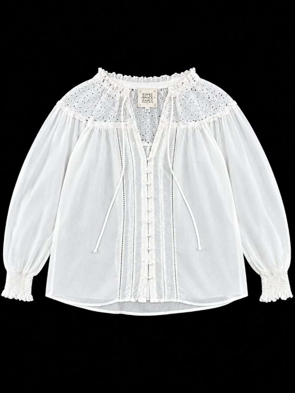 Johnny Was Jade Eyelet Boho Peasant Blouse White Rayon Women's Medium M